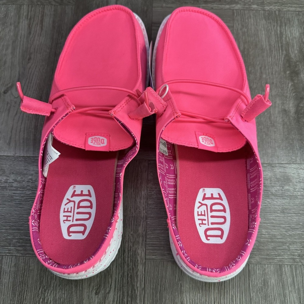 Hey Dude Wendy Mule Womens 8 Neon Pink Slip On Stretch Canvas Casual NEW - Picture 6 of 8